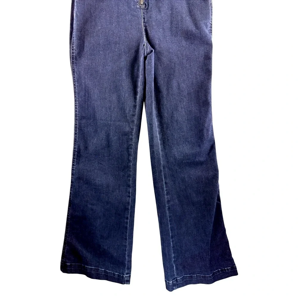 Womens Dark Wash Denim Zip Front Overalls Flare Sz S 70s Retro Festival Tradwife